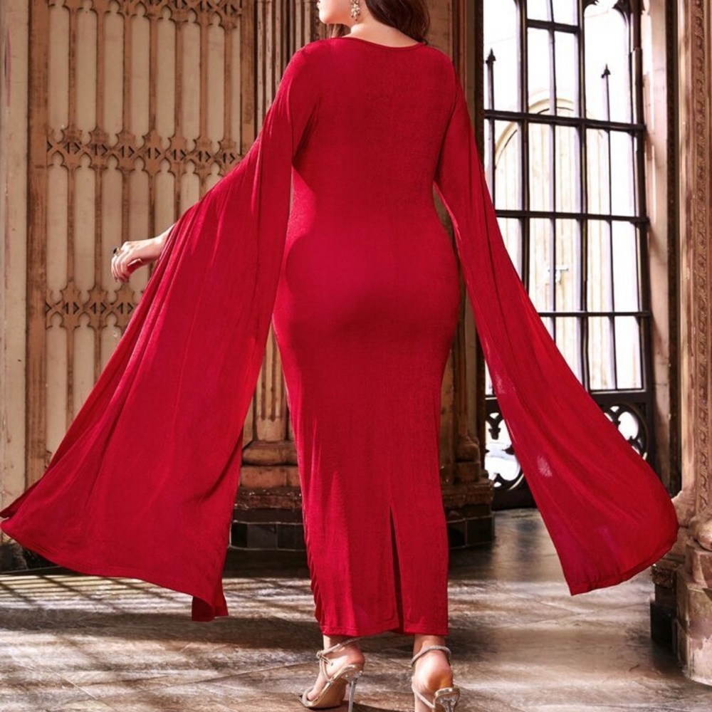 RED glamour RUTCHED midi dress 1x long sleeve - Picture 2 of 4